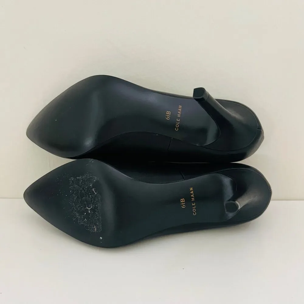 COLE HAAN Brand Bow Black Leather Pointed Toe Stiletto Heels Pumps - US 6.5